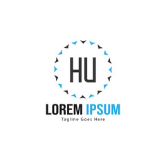 Initial HU logo template with modern frame. Minimalist HU letter logo vector illustration