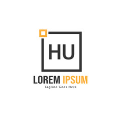 Initial HU logo template with modern frame. Minimalist HU letter logo vector illustration