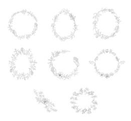 Floral frame with plant. Flower decoration for greeting card and monogram.