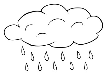 Cloud with rain drops clipart. Vector water drops outline illustration. Coloring book for children. Weather forecast.