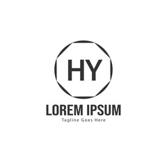 Initial HY logo template with modern frame. Minimalist HY letter logo vector illustration