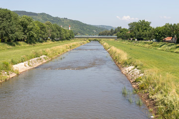 Fototapeta na wymiar River Nishava, passing through the town of Pirot, Serbia