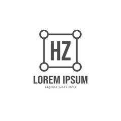 Initial HZ logo template with modern frame. Minimalist HZ letter logo vector illustration