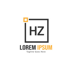 Initial HZ logo template with modern frame. Minimalist HZ letter logo vector illustration