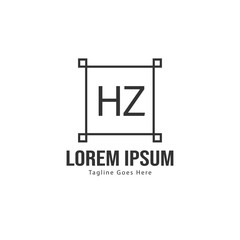 Initial HZ logo template with modern frame. Minimalist HZ letter logo vector illustration