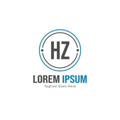 Initial HZ logo template with modern frame. Minimalist HZ letter logo vector illustration