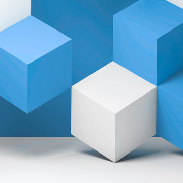 White blue cubes geometric art
