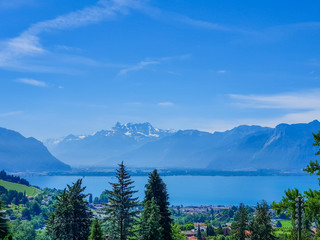 Vista, montreux, lago, genebra, suíça