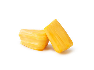Ripe jackfruit isolated on white background,yellow flesh.