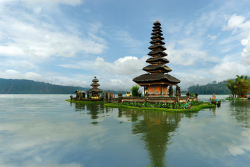 Temple Ulun Danu Bratan in Beratan lake at bedugul-Bali-Indonesia