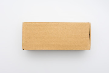 Cardboard box, white background, top view