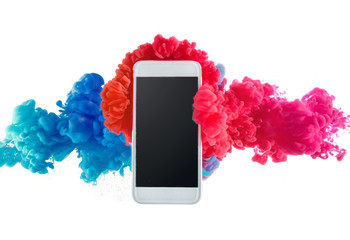 phone in splash ink color mix in water