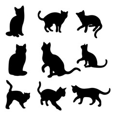Isolated Cats on the white background. Animals silhouettes. Vector EPS 10.