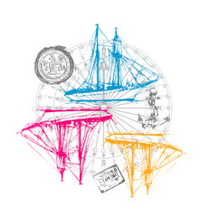 three sailboat pattern, t-shirt graphic