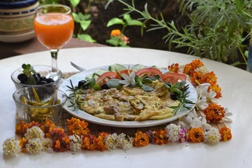 Tasty breakfast omelet with mushroom