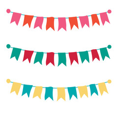 Multicolored bright buntings garlands isolated on white background