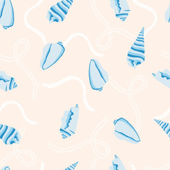 Nautical Shells and Ropes Vector Seamless Pattern