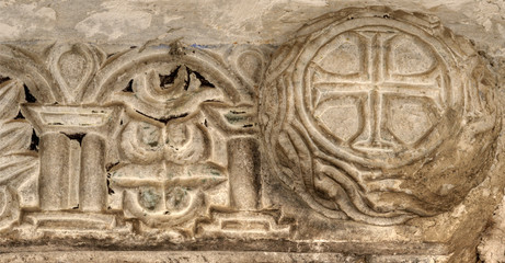 Détail du porche de l'église de Makrinitsa, Grèce