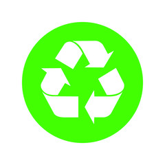 Obraz premium Recycled icon in circle isolated on white background. Symbol recycled element for website, app or infographics. Sign flat design. Vector illustration