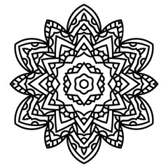 Mandala isolated on white background. Ornamental black round doodle flower isolated on white background. Black outline mandala. Geometric circle element. Vector illustration.