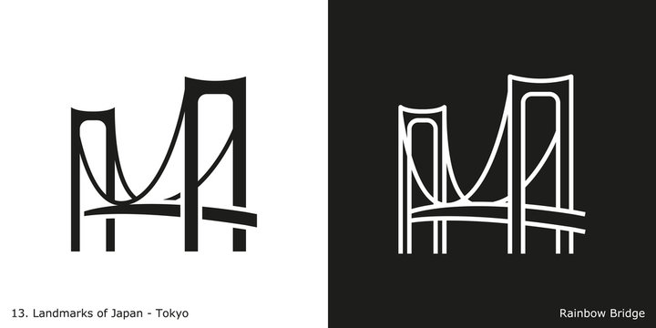 Tokyo: Rainbow Bridge. Outline and glyph style icons of the famous landmark from Japan.