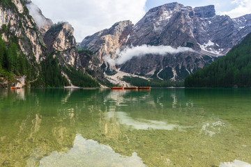 Fototapeta na wymiar Lago di Braies, beautiful lake in the Dolomites.