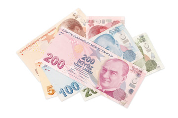 Fototapeta na wymiar Turkish currency - clipping path