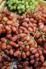 Bunch of red grapes at market.