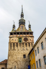 Obraz premium Sighisoara Clock Tower or Turnul cu Ceas, Mures County, Romania Transylvania, exterior partial view