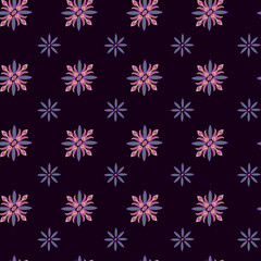 Seamless pattern with abstract flowers on a dark burgundy background. Pattern for fabric, apparel design, paper, textile.