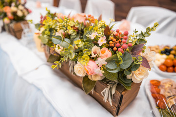 flowers in wooden box
