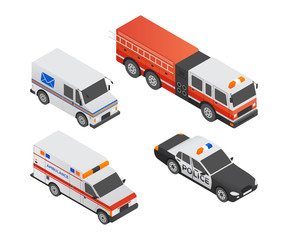 Special transport vehicles - modern vector isometric colorful elements