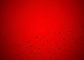 Abstract red background with connecting dots and lines. Data and technology graphic design. Network connection concept