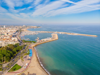 Fototapeta na wymiar View of the coastline Cambrils, Costa Dourada, Catalonia, Spain. Drone aerial photo