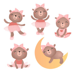 Set of baby bears. Vector illustration.