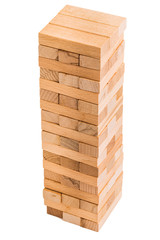 Close up blocks wood game isolated on white background
