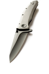 Knife with aluminum handle. The knife is located diagonally.