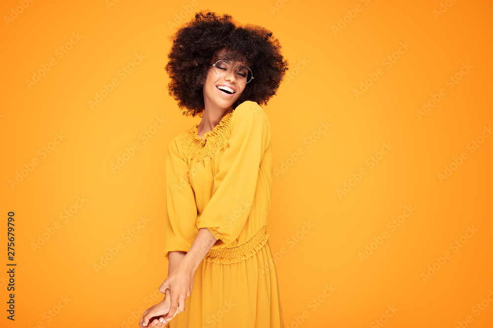 Wall mural happy afro woman with beautiful smile.