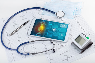 Genetic test and biotechnology concept with medical technology devices
