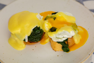 close up homemade  Poached Eggs. (selective focus)