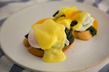 close up homemade  Poached Eggs. (selective focus)