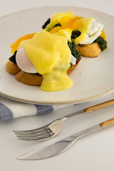 close up homemade  Poached Eggs. (selective focus)