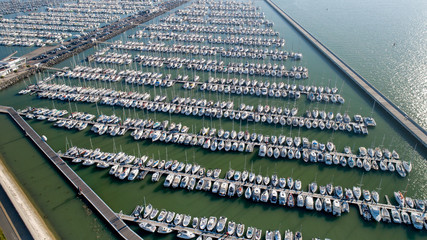 Aerial photo of boats in the Minimes port, La Rochelle, France