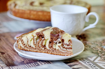 Sponge cake Zebra on the table