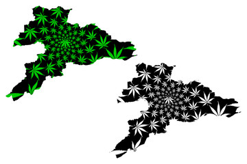 Jura (Cantons of Switzerland, Swiss cantons, Swiss Confederation) map is designed cannabis leaf green and black, Republic and Canton of the Jura map made of marijuana (marihuana,THC) foliage....