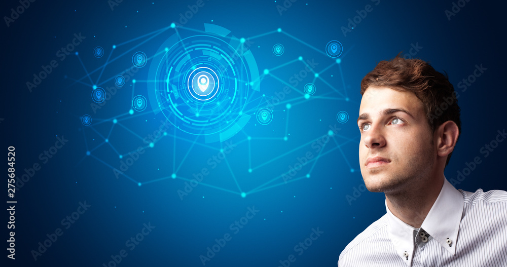 Aufkleber Man touching hologram screen displaying keys and locks
