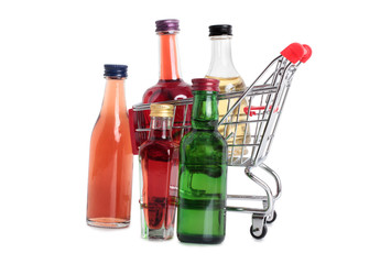 Metal cart whit bottle from store on a white background