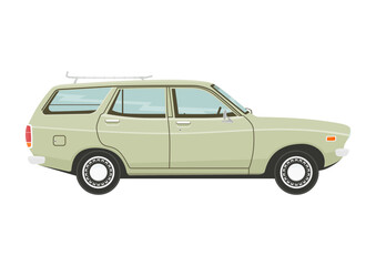 Retro estate car. Side view of vintage station wagon car. Flat vector.