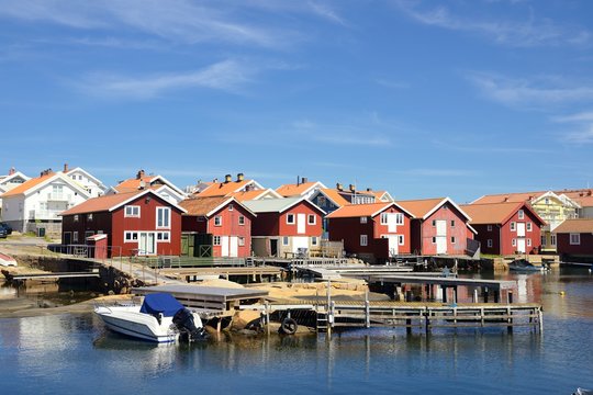 Beautiful landscape view of fishing houses at Kungshamn