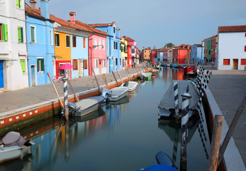 Fototapeta na wymiar boats on the island of Burano near Venice in Italy photographed